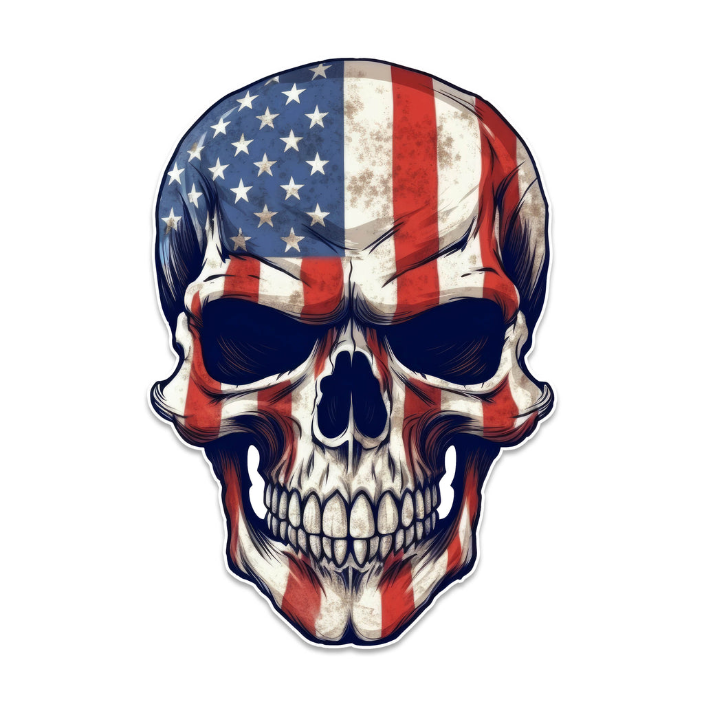  Skull With American Flag Overlay Vinyl Decal Sticker