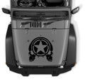 Black Oscar Mike military star with skulls hood decal shown on gray Jeep Wrangler JK hood