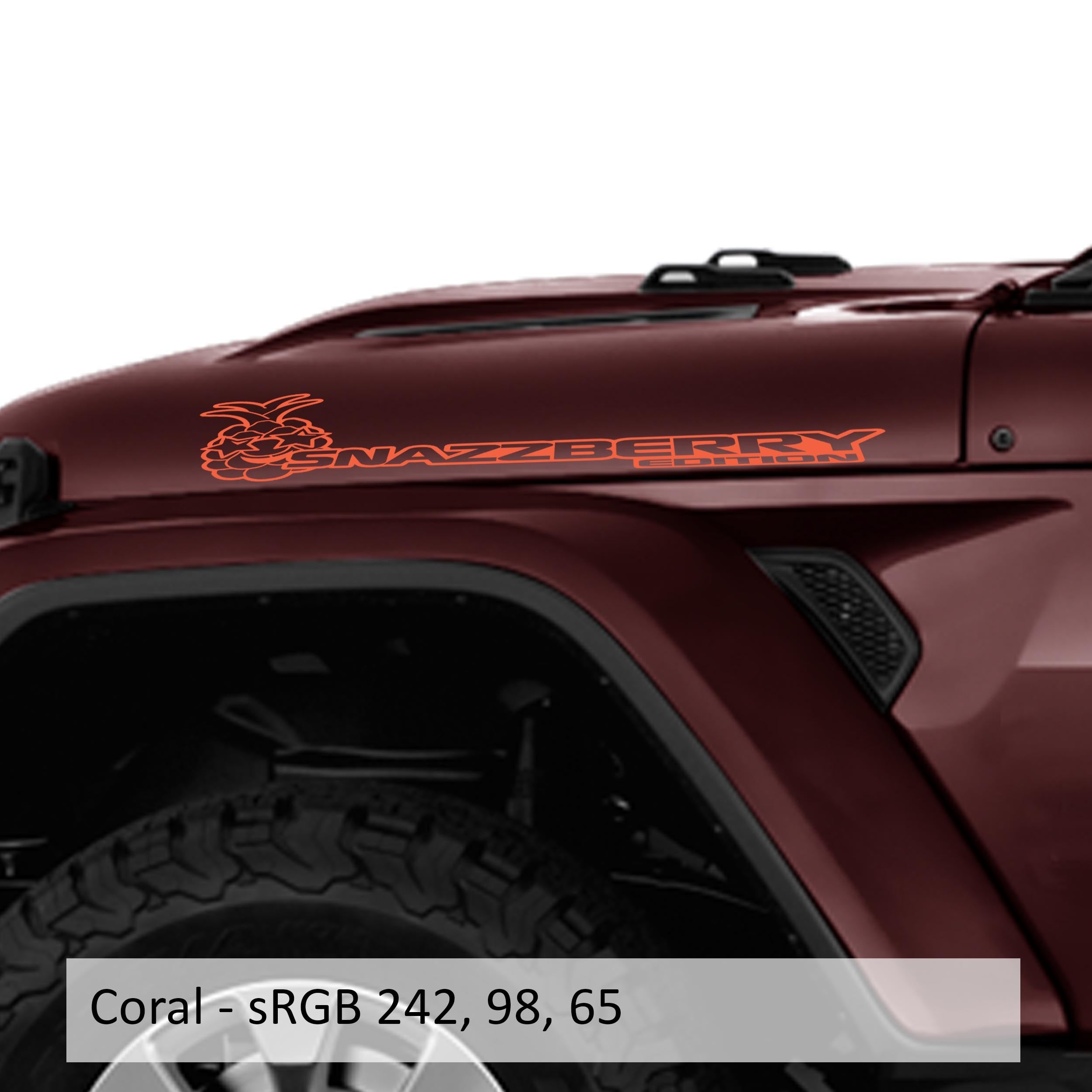 Coral Snazzberry Edition pineapple side hood decal color swatch for Wrangler JL hood