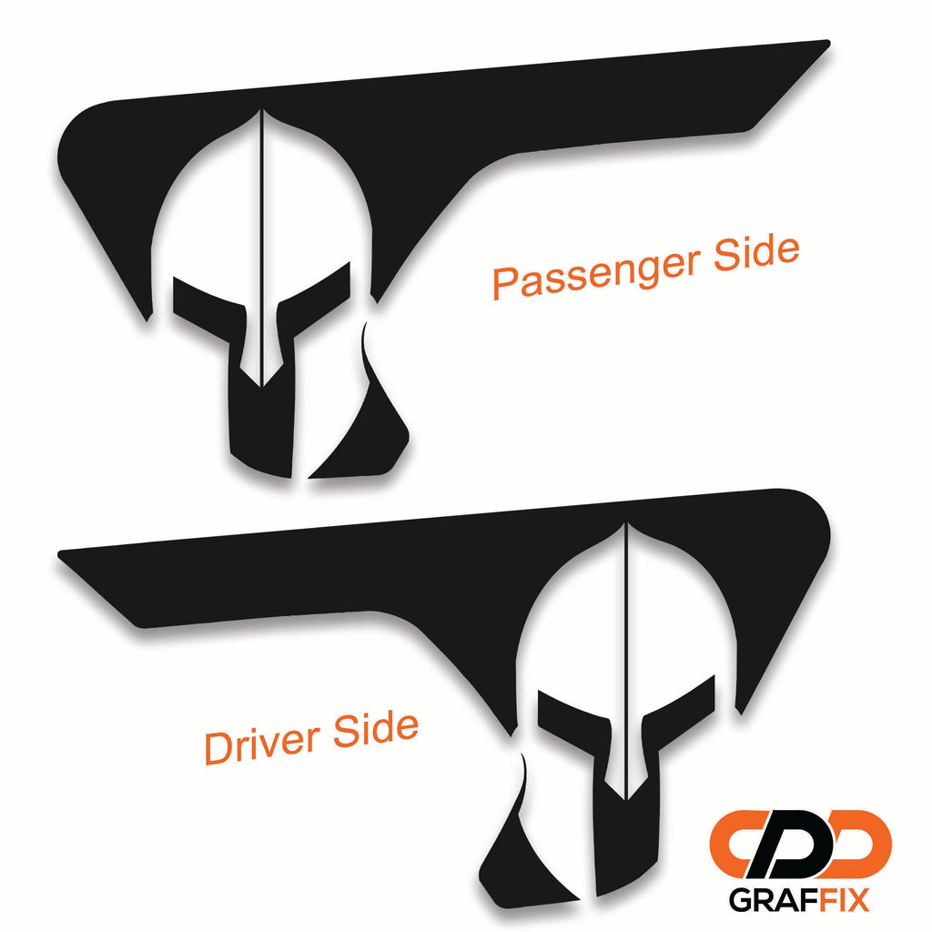Spartan helmet decal shown installed on Jeep Wrangler JL factory billet style fender vent