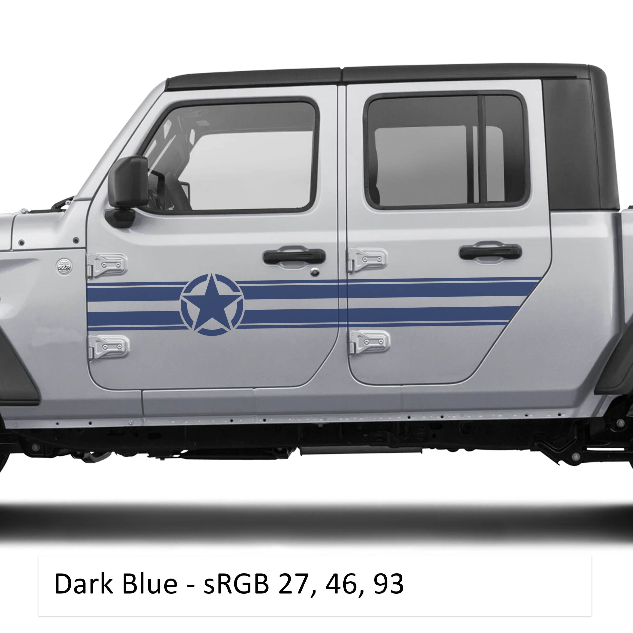 Dark blue army star and bar stripe side door decal kit for Jeep Wrangler JLU and Gladiator JT