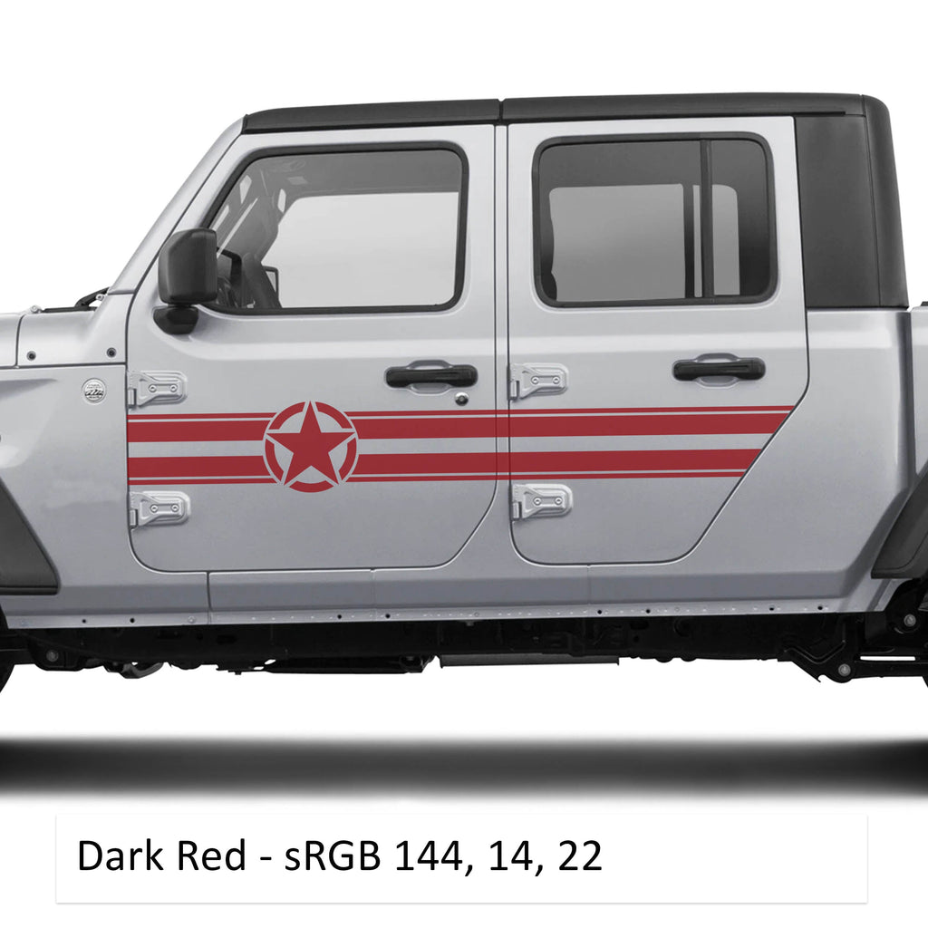 Dark red military star and bar stripe door decal set for Jeep Wrangler JLU and Gladiator JT 2018+