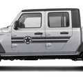 Black military star and bar stripe door panel decal kit shown on silver Jeep Gladiator four door