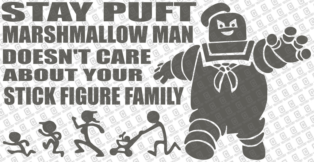 Ghostbusters Inspired Stay Puft Marshmallow Man Doesn't Care About Your Stick Figure Family Vinyl Decal