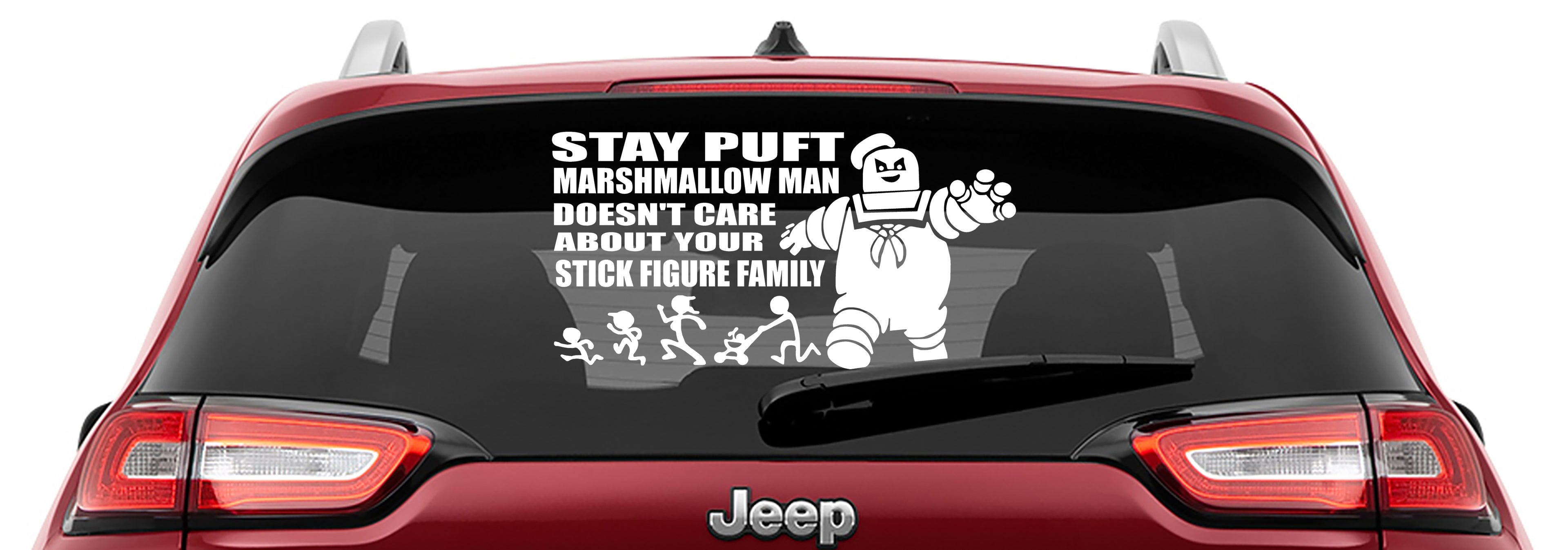 Ghostbusters Inspired Stay Puft Marshmallow Man Doesn't Care About Your Stick Figure Family Vinyl Decal