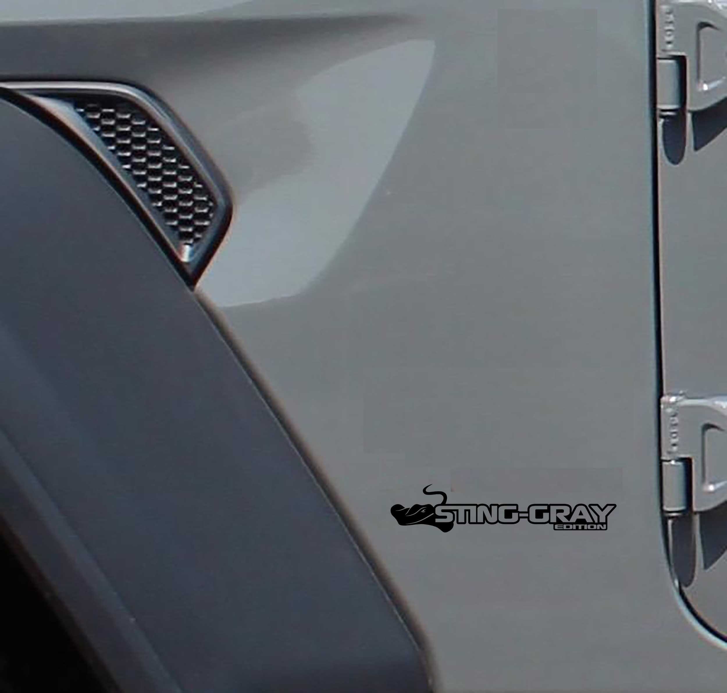 Sting-Gray Edition fender decal pair in black vinyl with stingray head and edition text