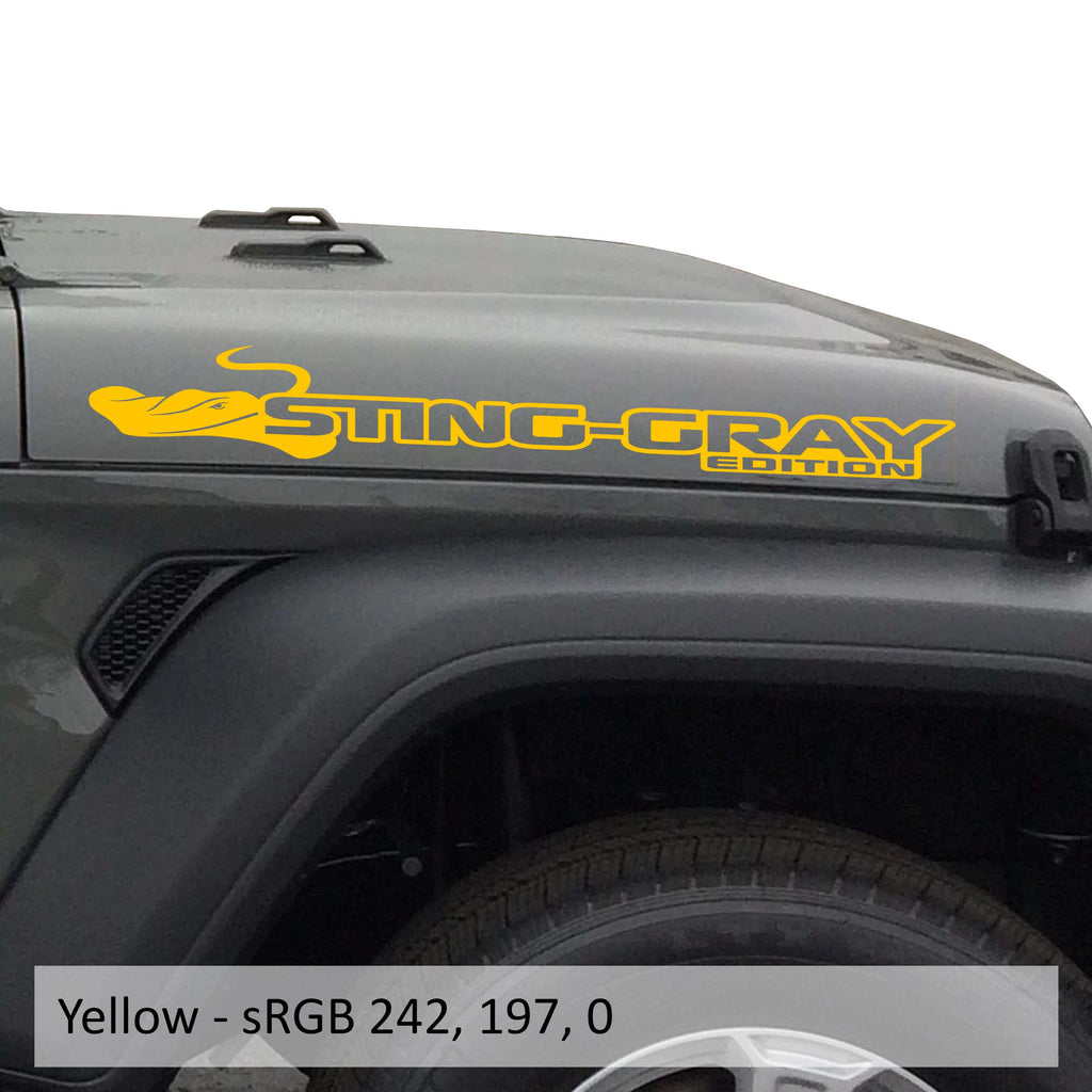 Yellow Sting-Gray Edition hood decal pair color swatch for Jeep Wrangler side hood application