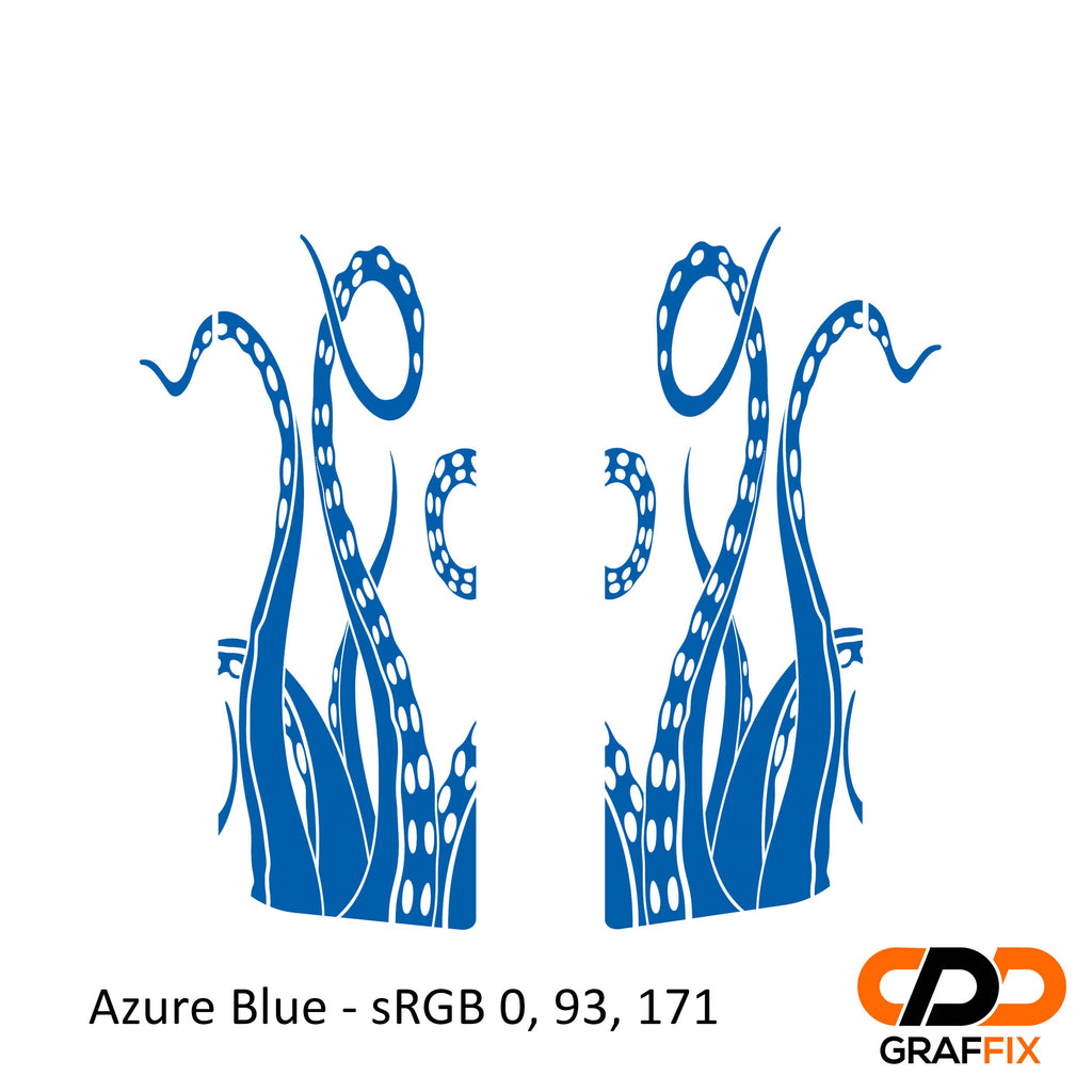 Azure blue octopus tentacle side rear window decal pair on Jeep Wrangler JKU four door body