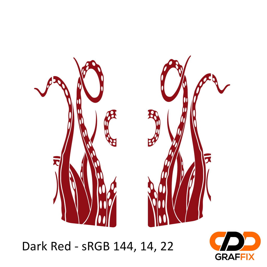 Dark red octopus tentacle pattern side rear quarter window cling pair for Jeep Wrangler JKU 4-door