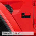 Black Lone Star Texas state flag fender vinyl decal pair for Jeep Wrangler JL JT Gladiator.