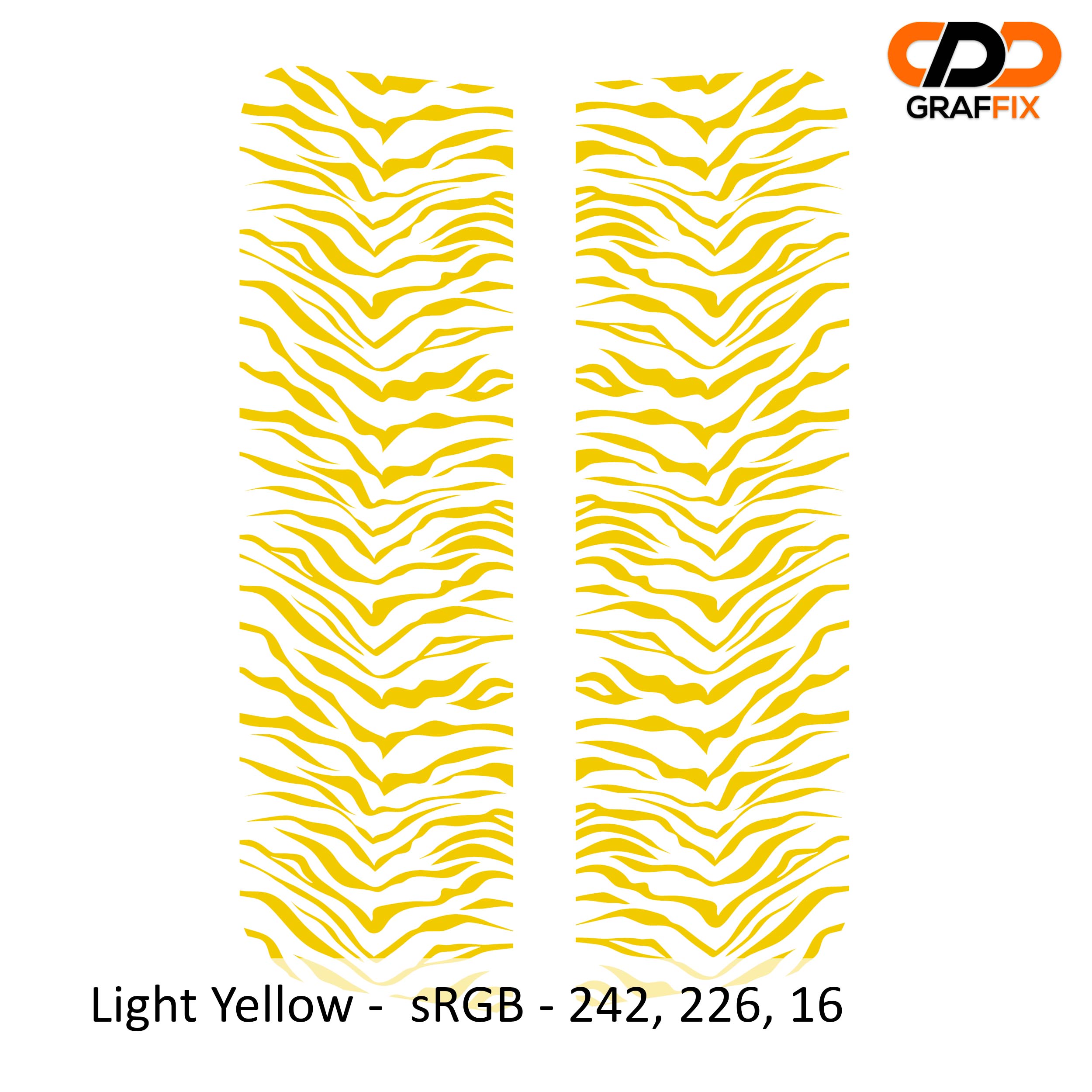 Light yellow tiger print pattern side window vinyl decal pair close-up product view on white background