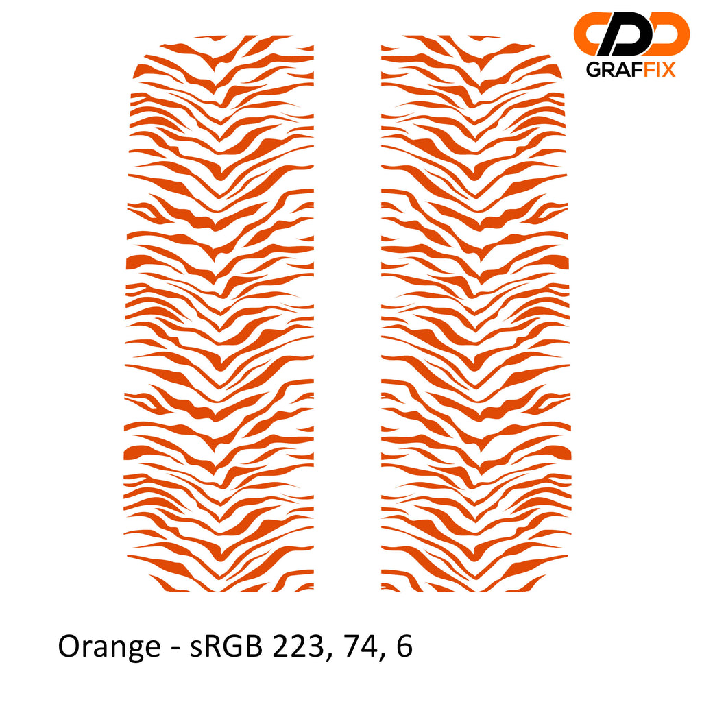 Orange tiger print pattern side window vinyl decal pair for Jeep Wrangler JL Gladiator JT close-up
