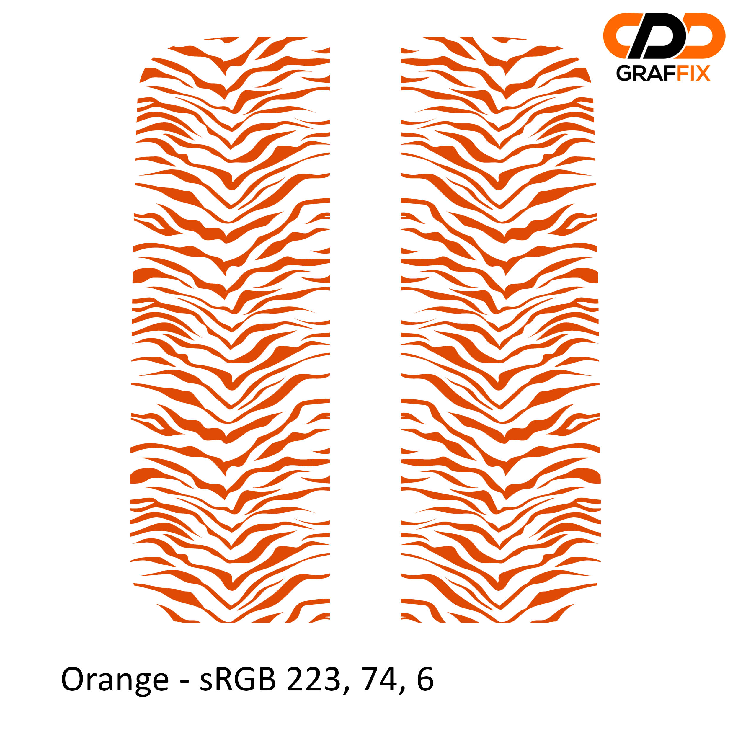 Orange tiger print pattern side window vinyl decal pair for Jeep Wrangler JL Gladiator JT close-up