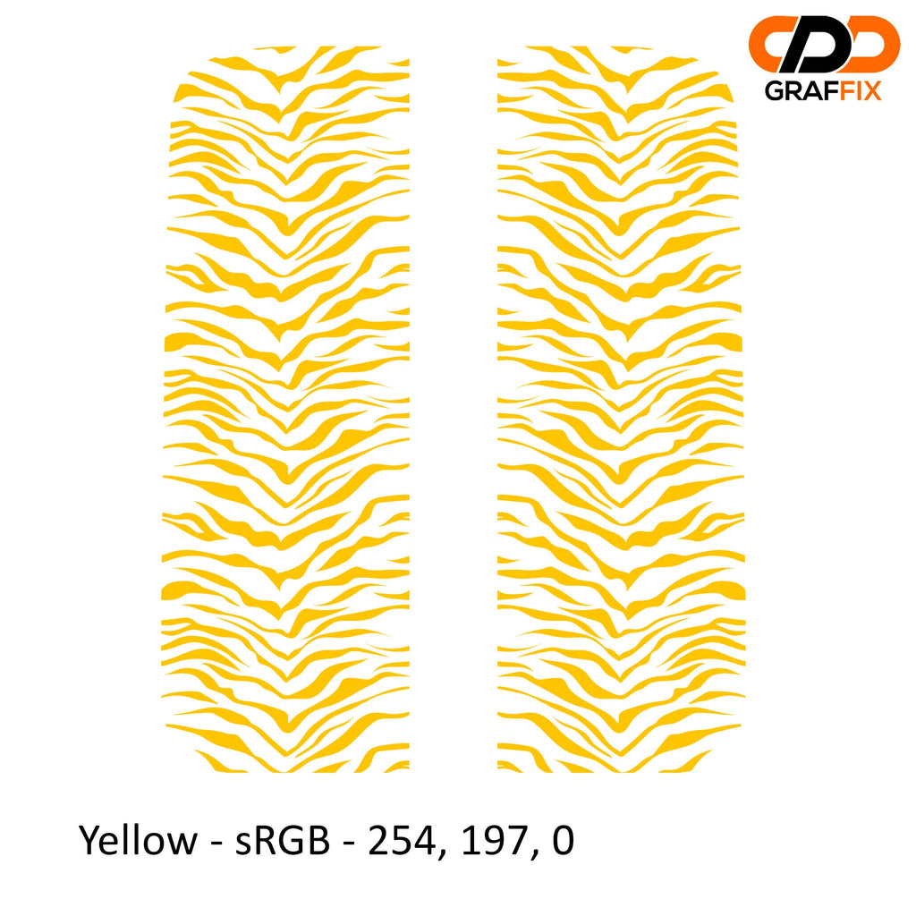 Yellow tiger print pattern side window vinyl decal pair for Jeep Wrangler JL Gladiator JT close-up