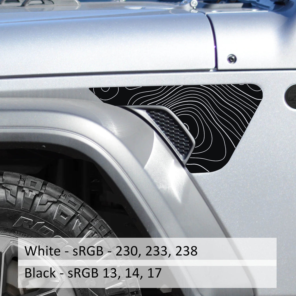 Topographic Fender Vent Vinyl Decal - Fits Jeep Wrangler JL/Jeep Gladiator JT 2018+