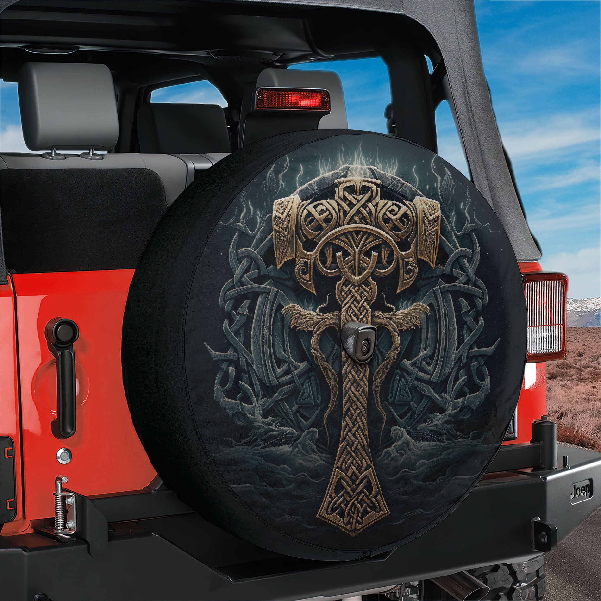 Viking Mjolnir Knotwork Spare Tire Cover