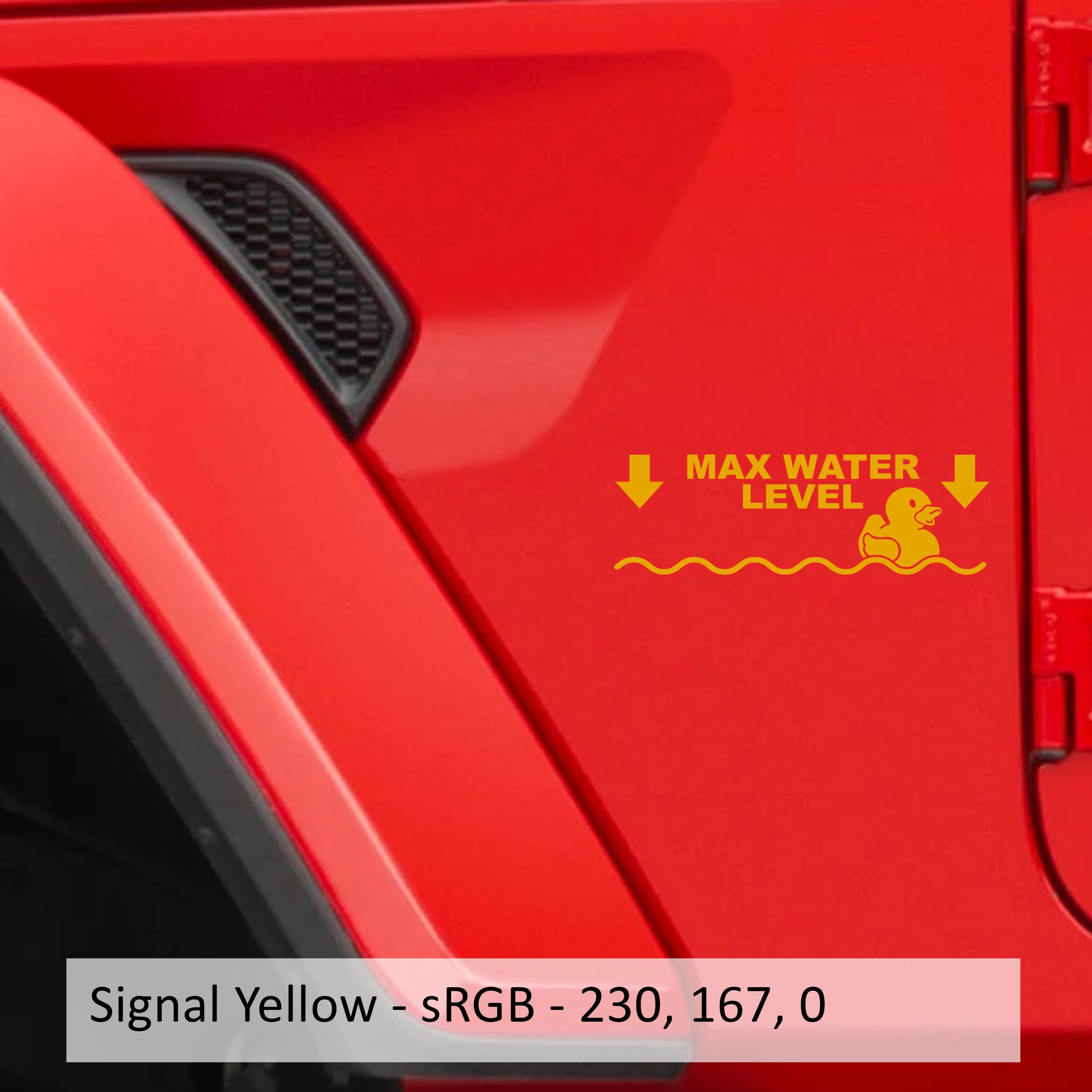 Signal yellow Max Water Level rubber duck waterline decal swatch for Wrangler JL
