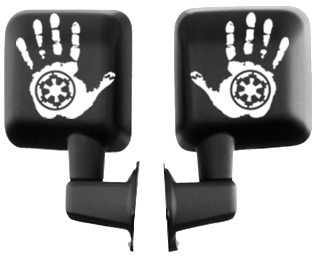 Mirrored pair of white Imperial Signet wave hand vinyl transfer decals shown on dark background