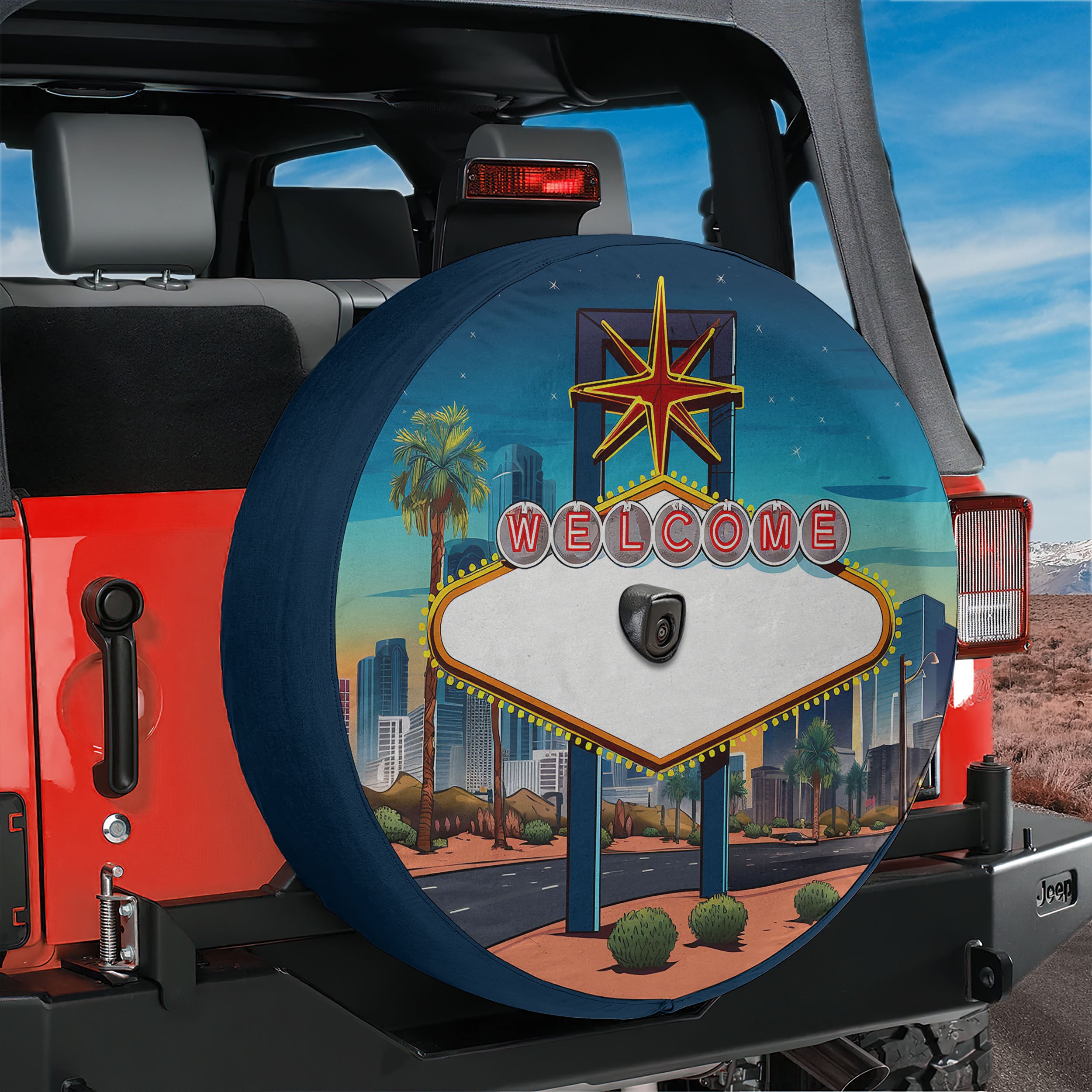 Welcome Adventure Vegas Sign Spare Tire Cover