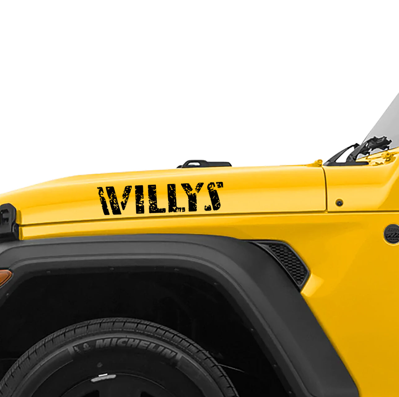 Distressed Willys Hood Lettering Waterproof Vinyl Decal x2 (Pair)