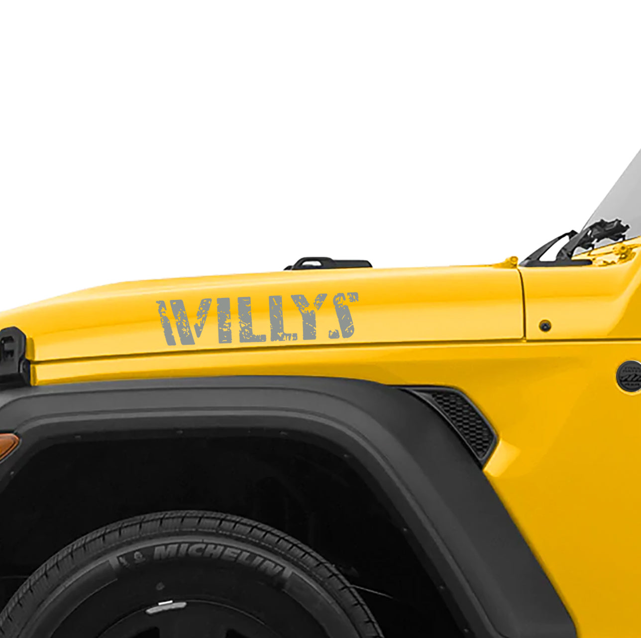 Distressed Willys Hood Lettering Waterproof Vinyl Decal x2 (Pair)