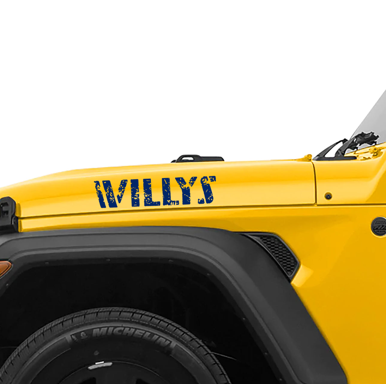 Distressed Willys Hood Lettering Waterproof Vinyl Decal x2 (Pair)