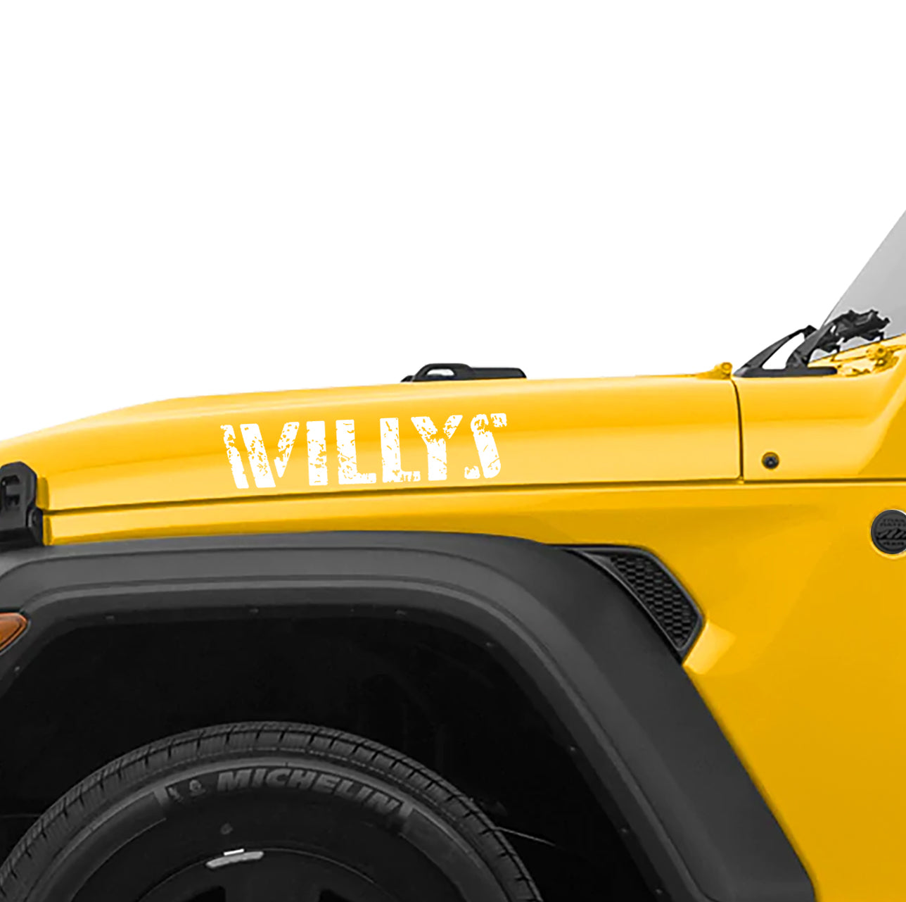 Distressed Willys Hood Lettering Waterproof Vinyl Decal x2 (Pair)