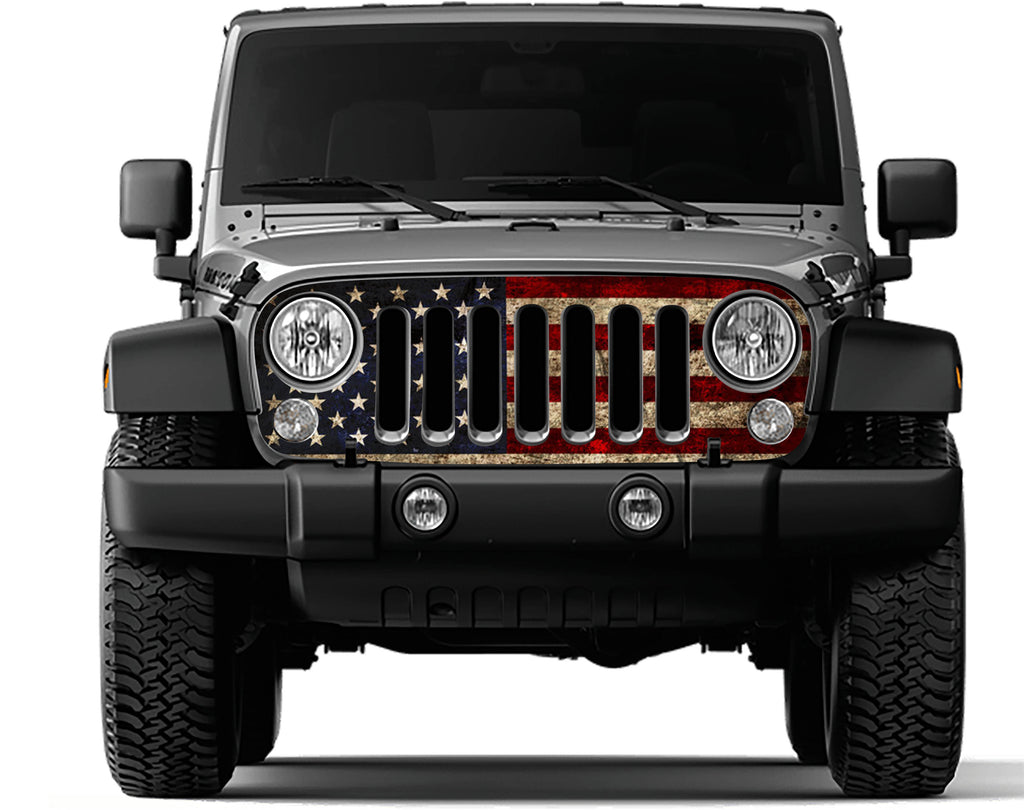 Rustic Old Glory Grille Skin Vinyl Graphic for JJK & JKU Wranglers