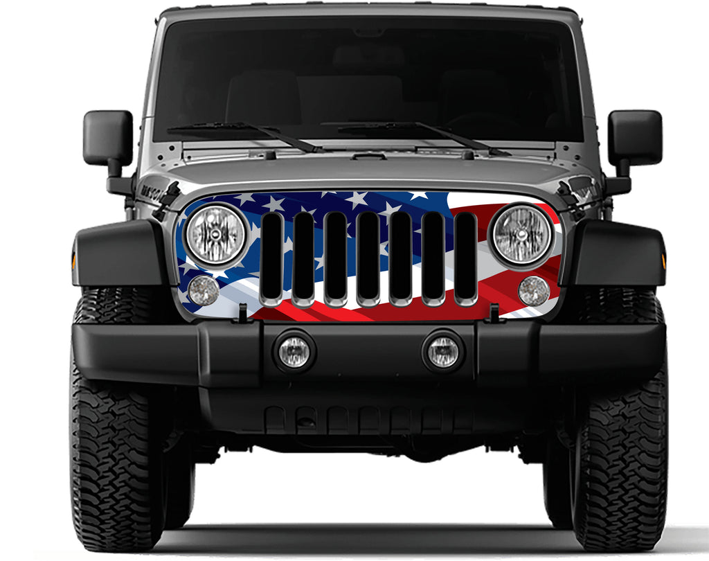 Wavey American Flag Grille Skin Vinyl Graphic for JJK & JKU Wranglers