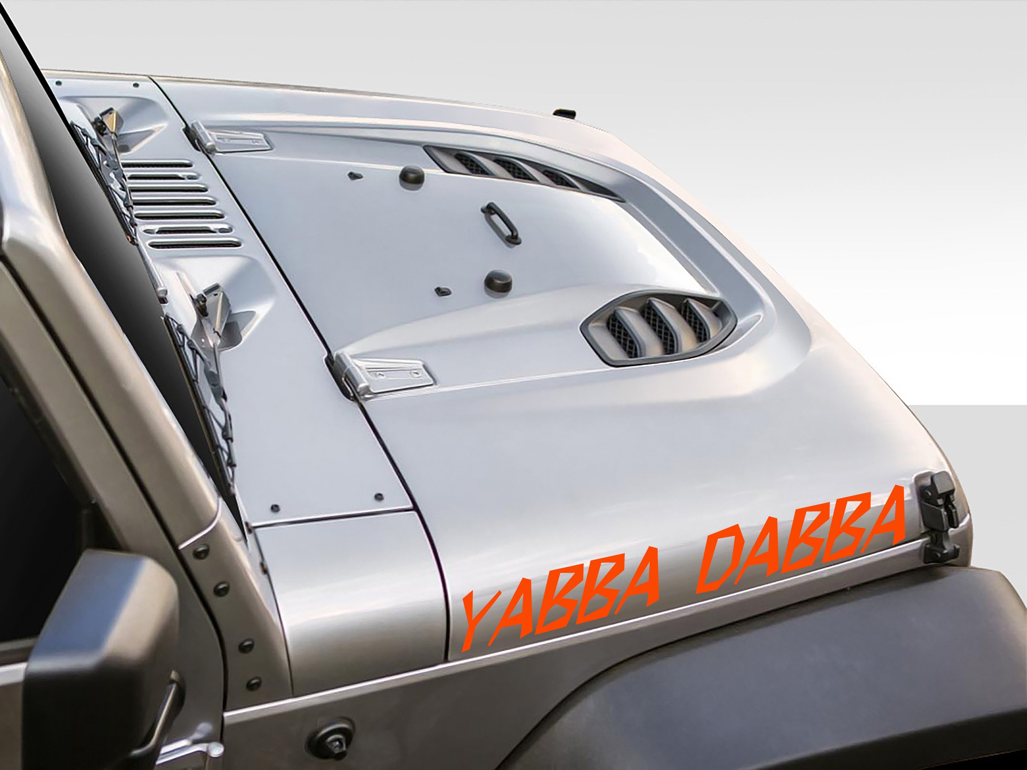 Yabba Dabba font sample for custom text Jeep hood lettering decal shown in playful black letters